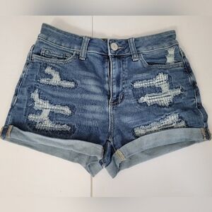 🌸3/$15 SO Brand Medium Blue Wash Distressed High Rise Shortie Denim Jean Shorts